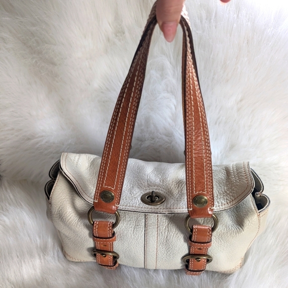 Vintage Y2K Coach Chelsea Pebbled Leather Neutral Satchel Shoulder Bag 10953 - Picture 2 of 13